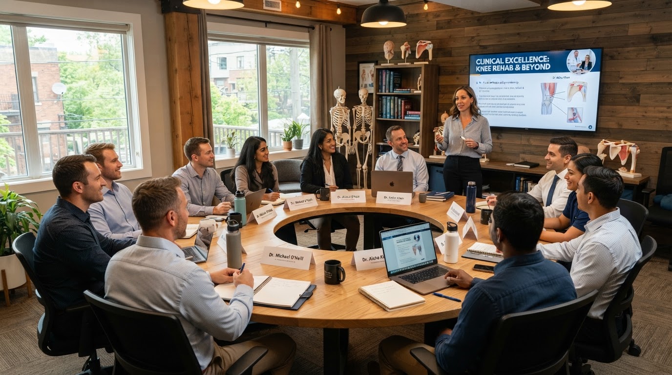 Physical therapists participating in a private mentorship roundtable