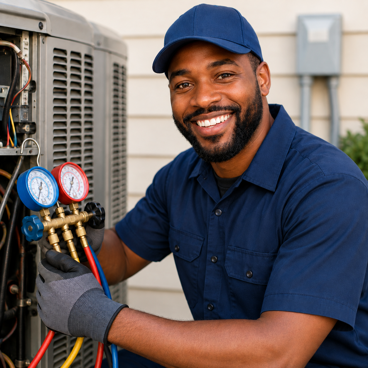My Pearland HVAC technician inspecting an outside AC unit
