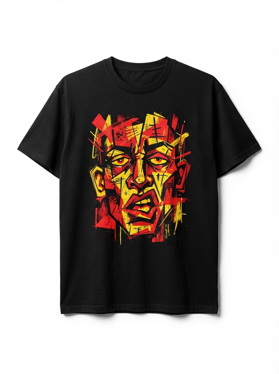 Abstract Face Tee — Black graphic t-shirt