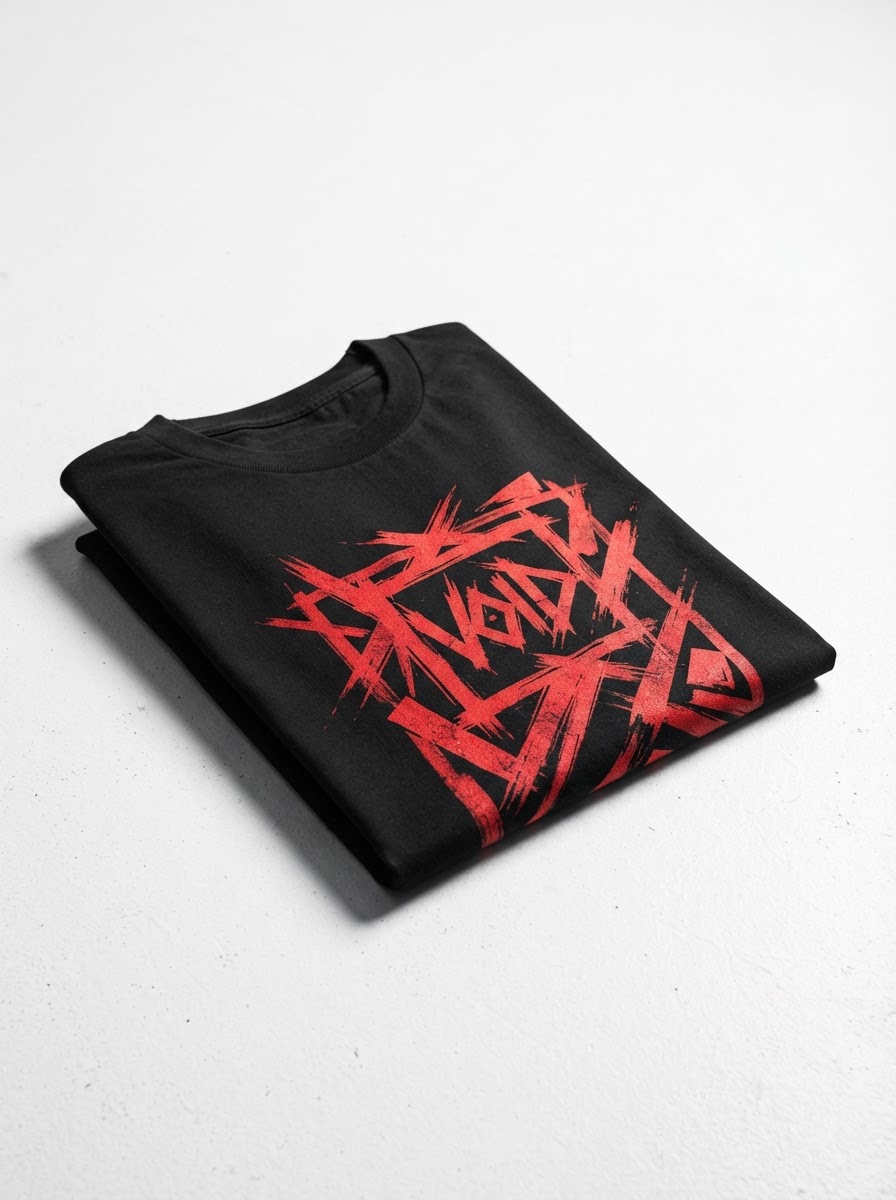 Red Abstract Tee — Black graphic t-shirt