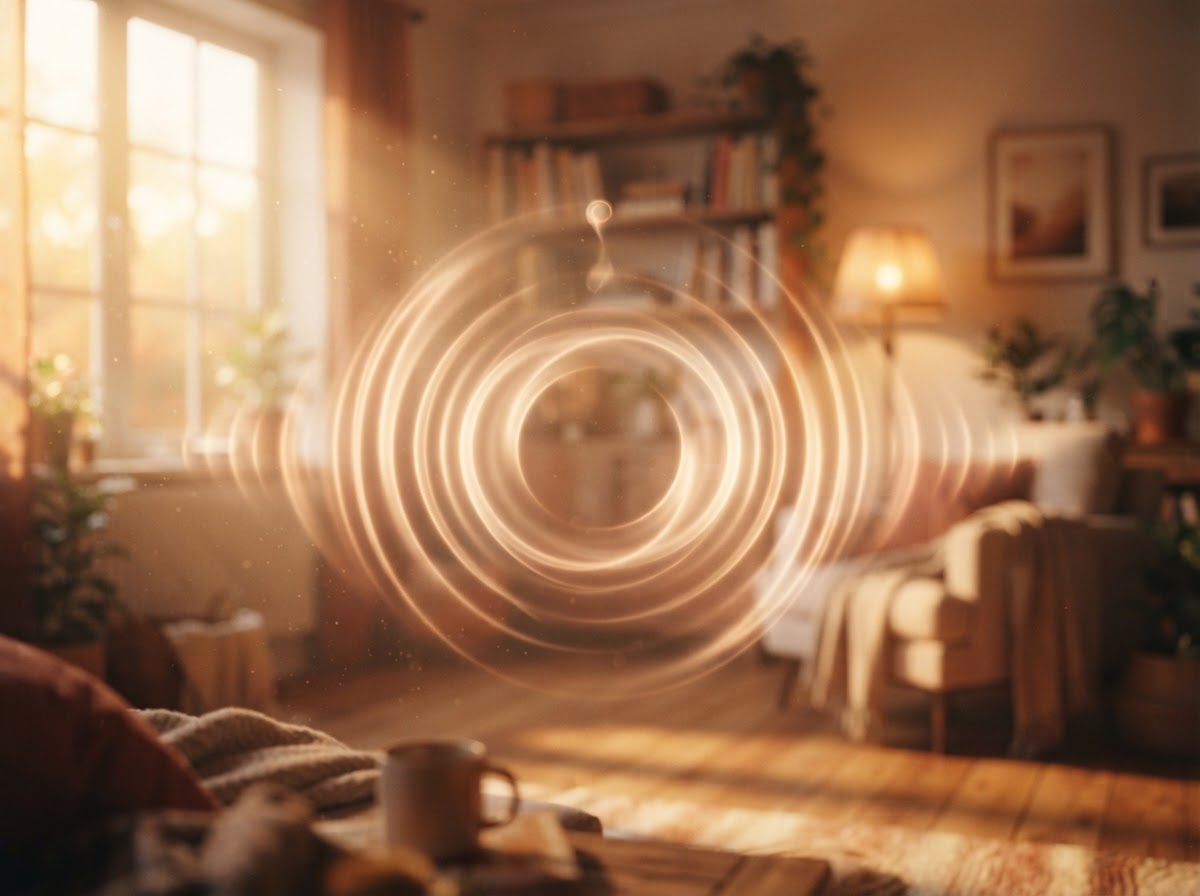 Warm light rippling outward like sound — a calm, hopeful scene
