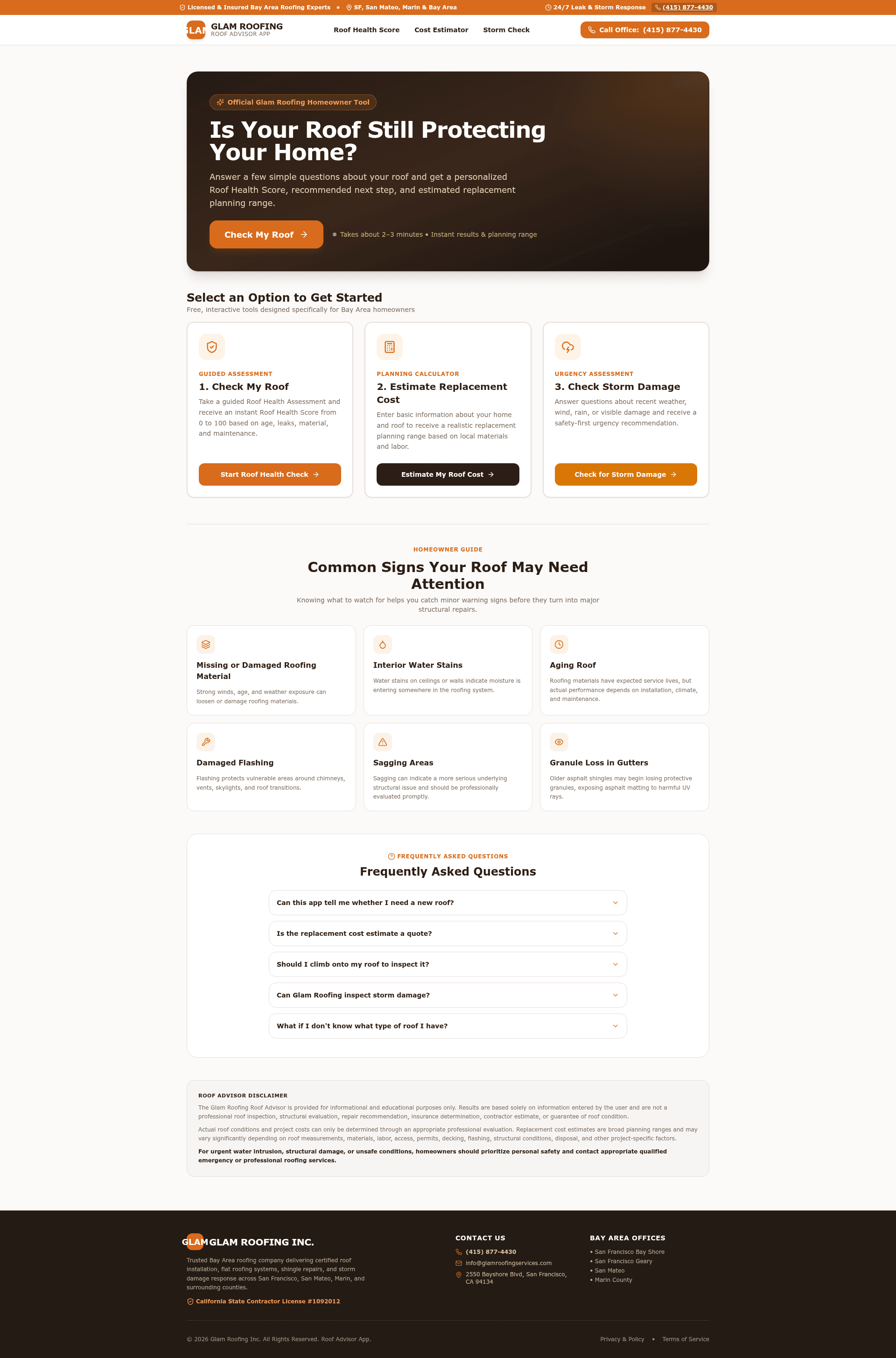 Roofing Advisor — Home Services interactive app preview