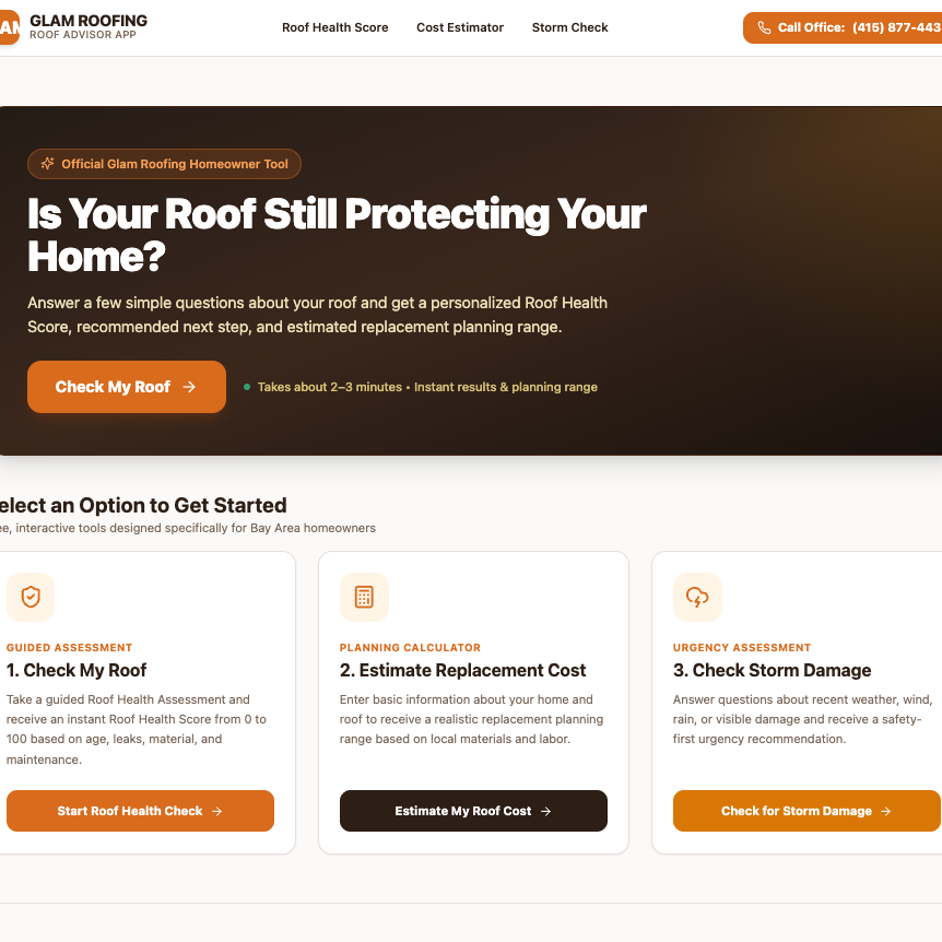 Roof Advisor App — Home Services / Roofing interactive app screenshot