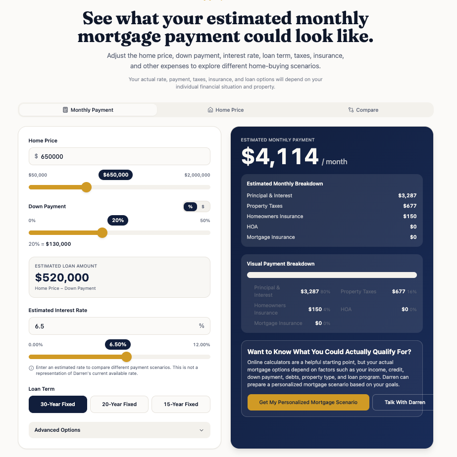 Mortgage Scenario Calculator — Mortgage / Finance interactive app screenshot