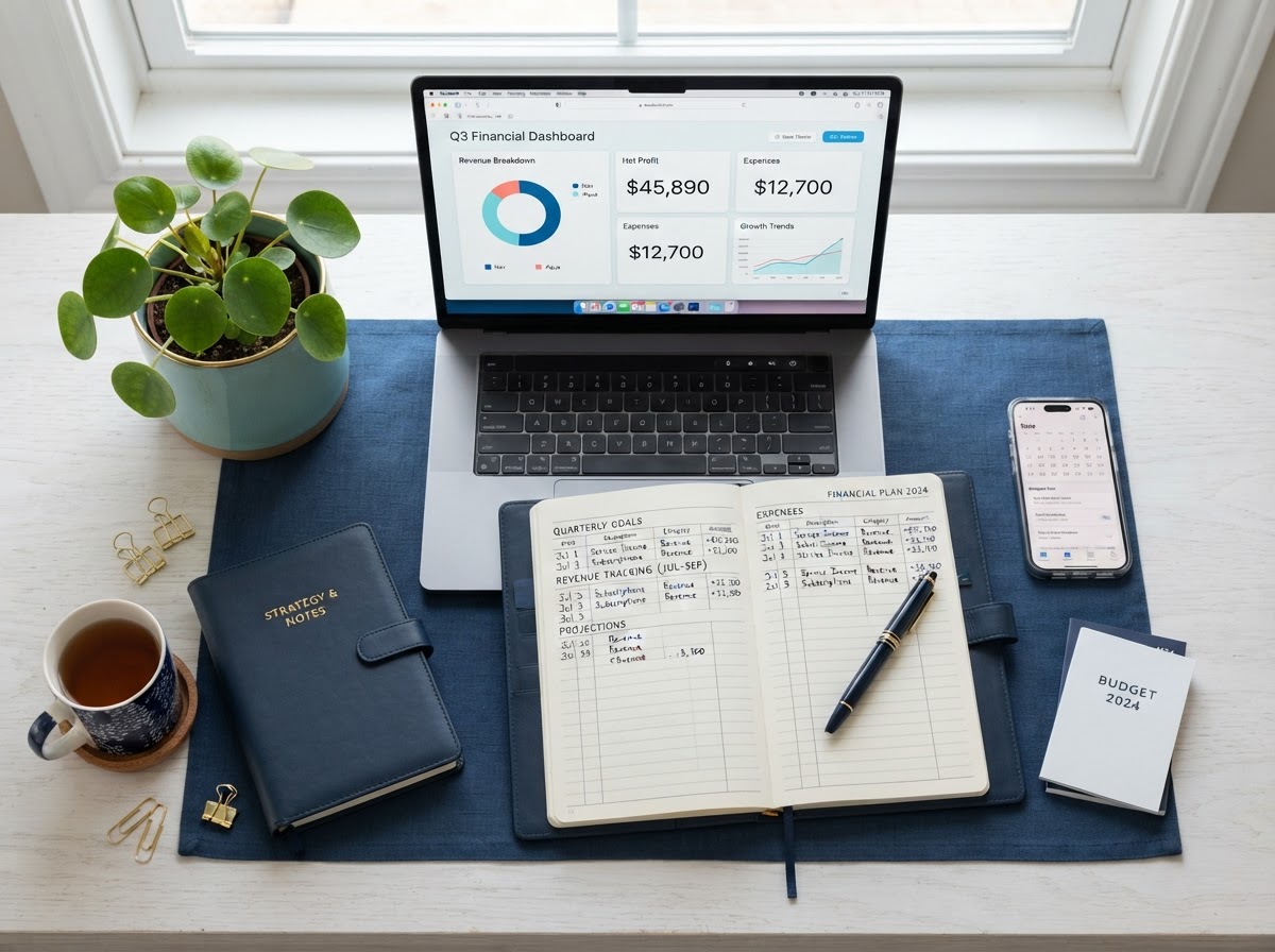 Organized small business financial planning and clear ledger tracking