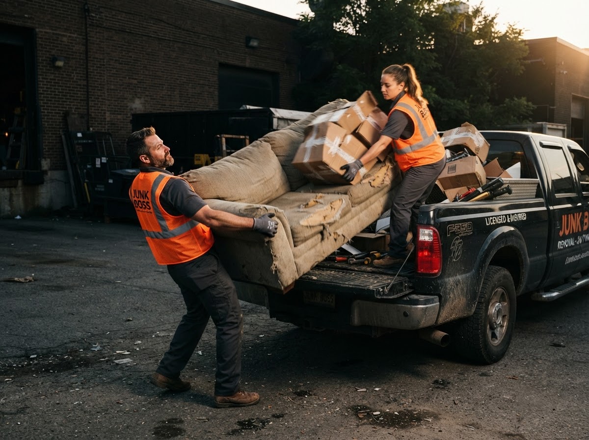 Bucks Haul crew loading junk into truck