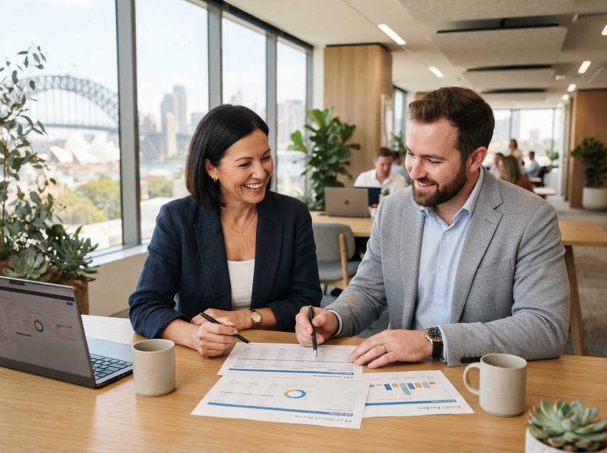Australian business owner meeting with their accountant at Blue Tongue