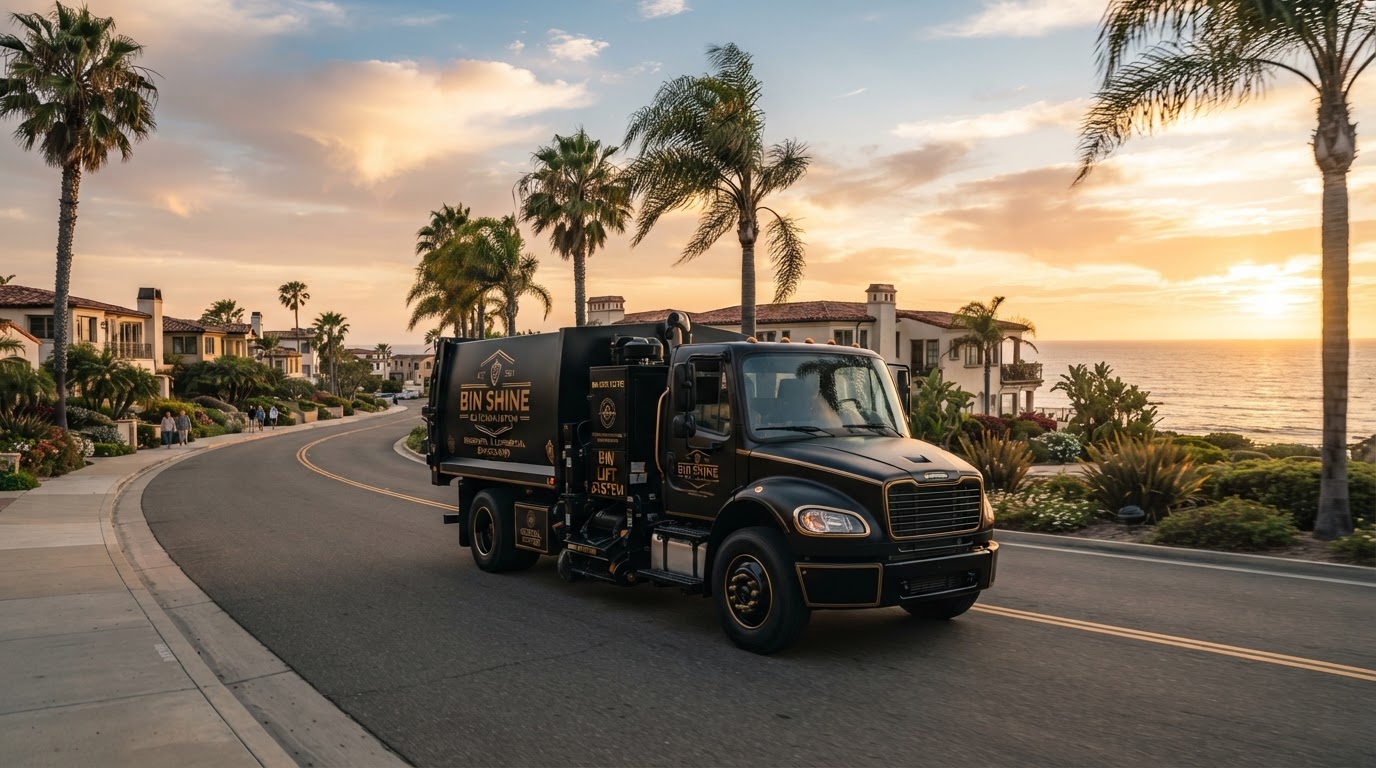 Esquisite Touch cleaning truck on a coastal beach-community road