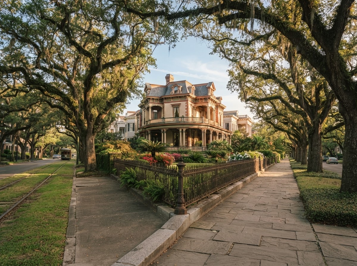 Grand residential boulevard in Uptown New Orleans.