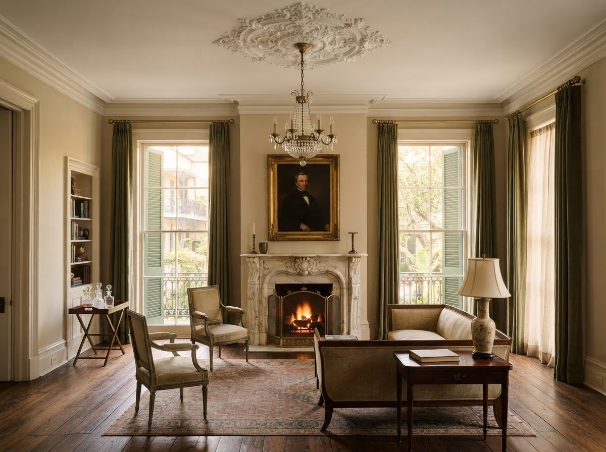 Historic parlor with ceiling medallion.