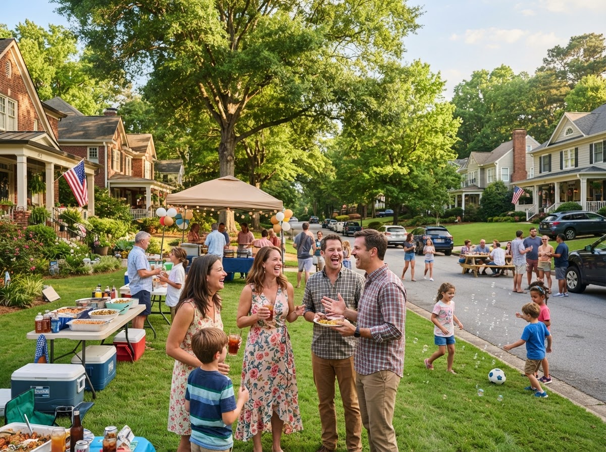 Neighbors gathering in the Franklin Hills community