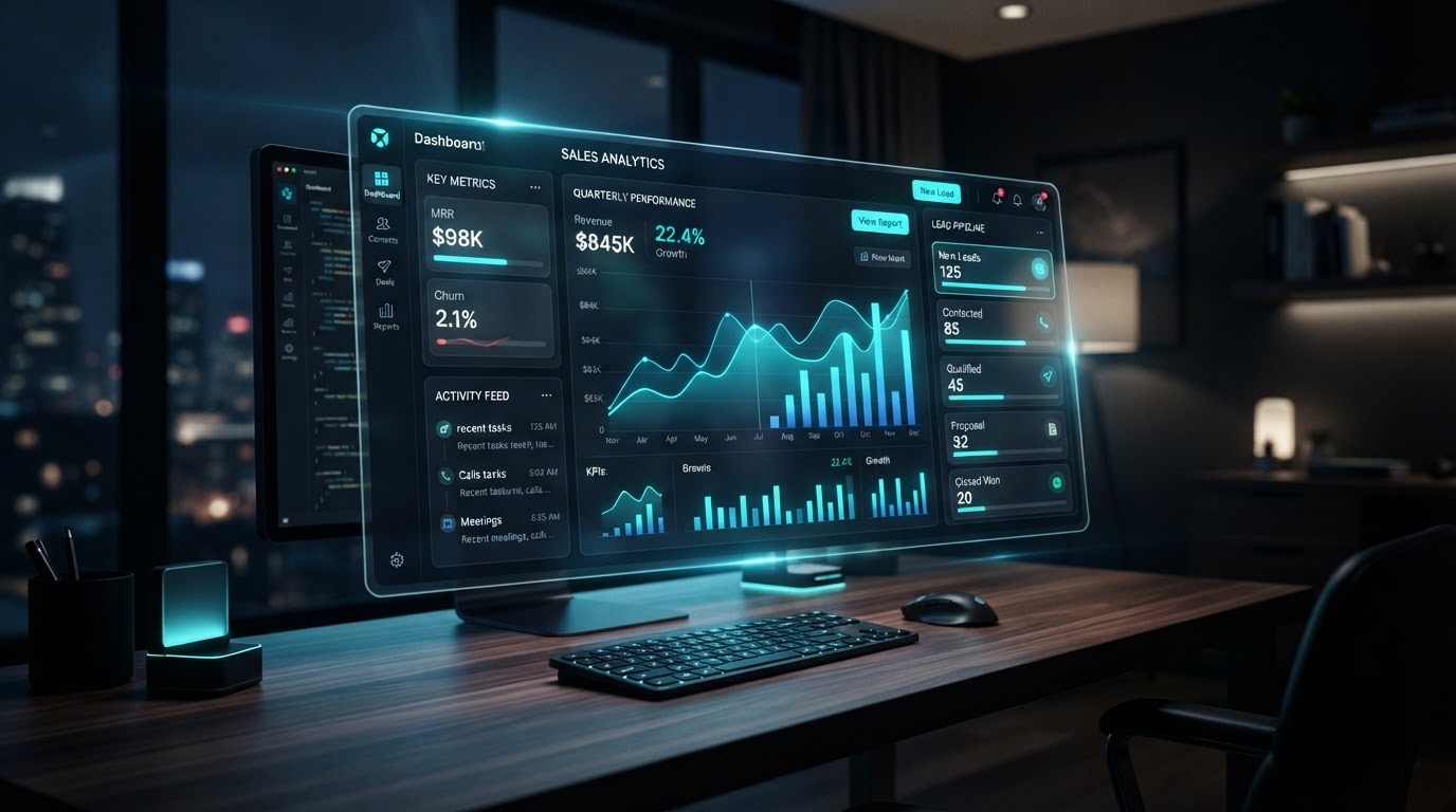 Modern CRM dashboard with lead pipelines and analytics for service businesses