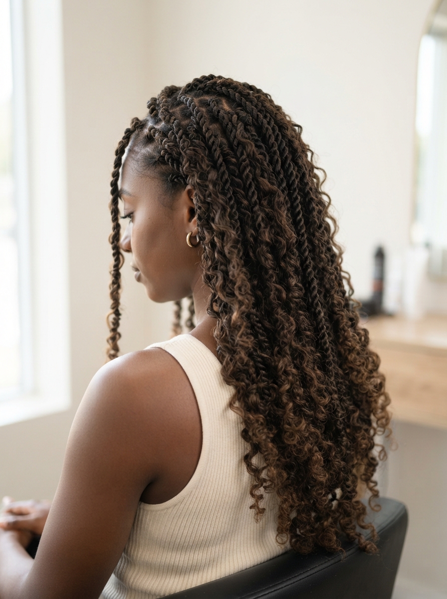 Twists braiding services at Honey Bel Hair in Fort Worth, TX