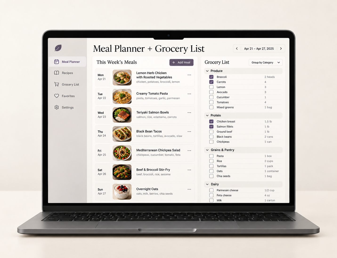 Meal Planner + Grocery List