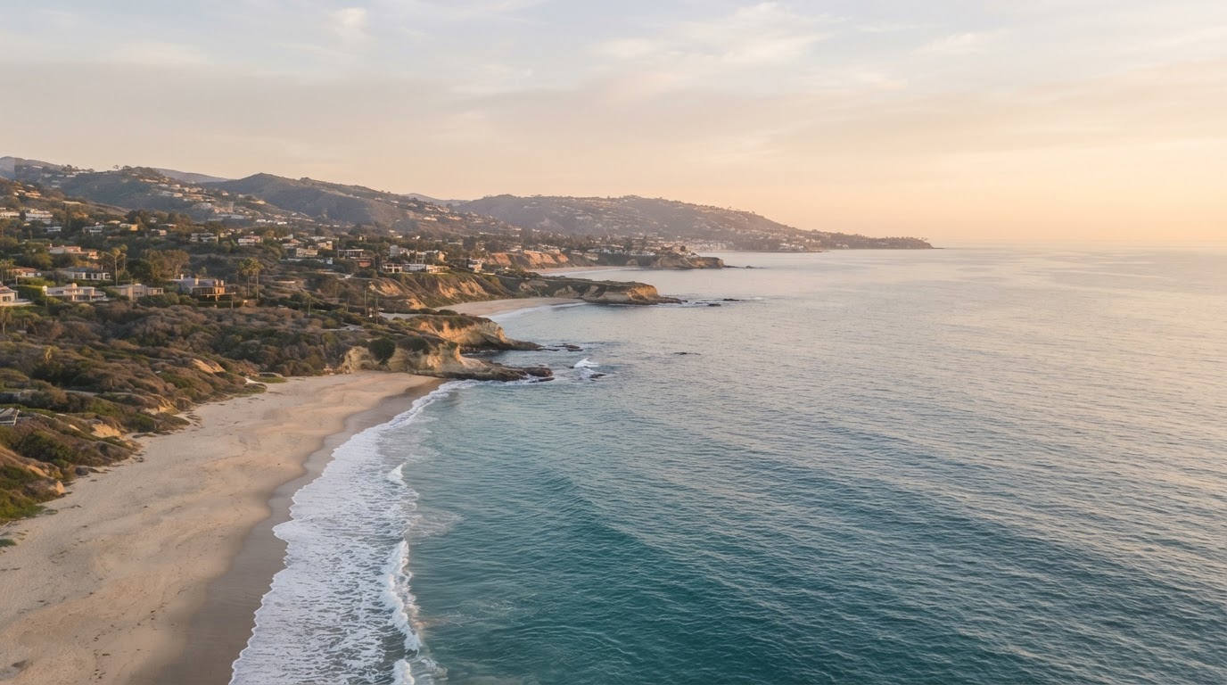 Laguna Beach and the Orange County coastline at golden morning light