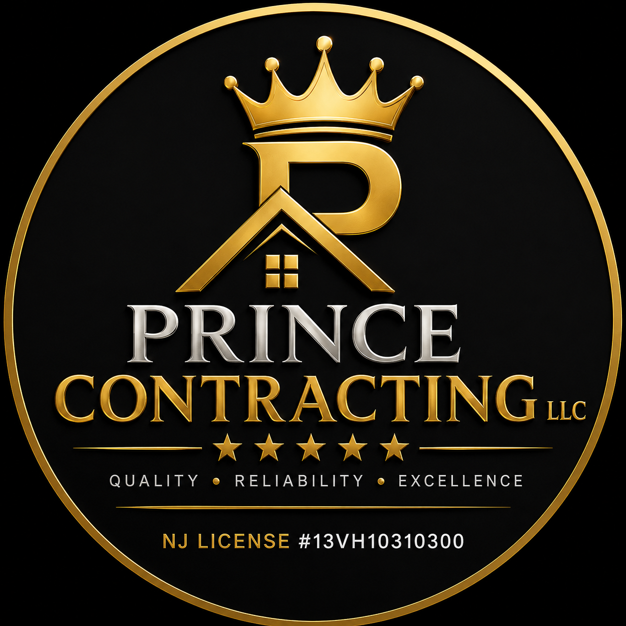 Prince Contracting LLC official seal, quality, reliability, excellence, and NJ license
