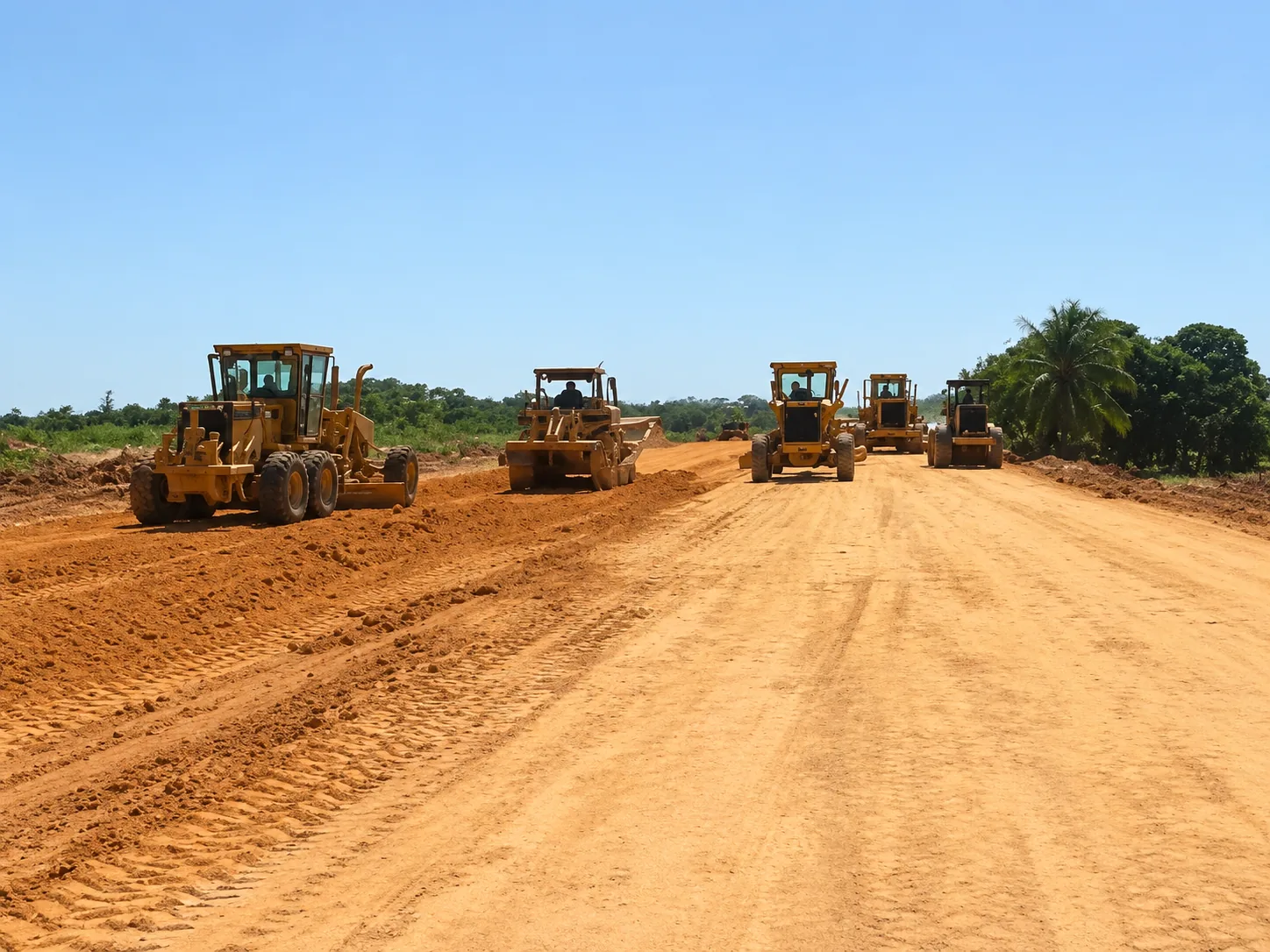 Tren de Motoniveladoras Caterpillar en Fila
