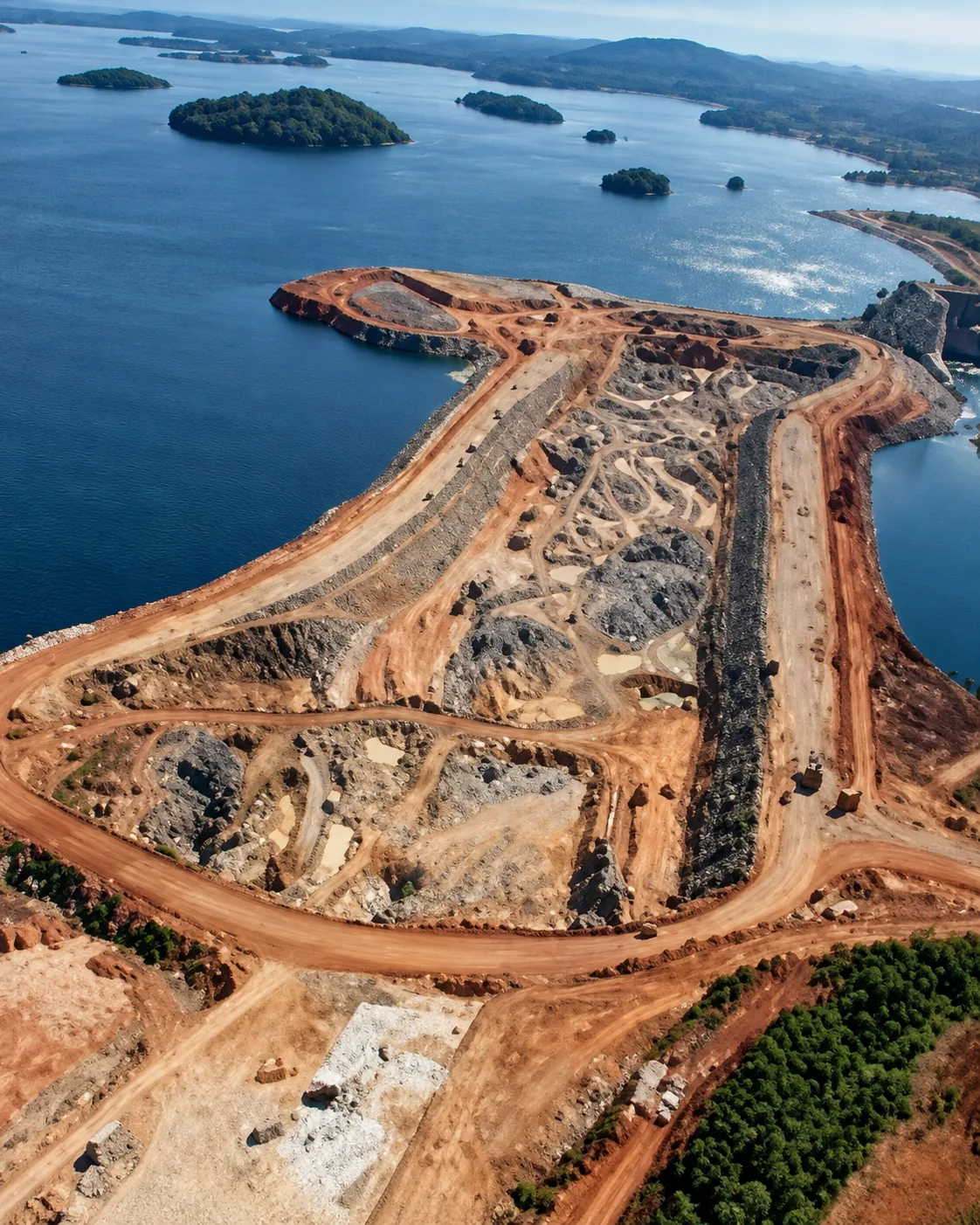 Obras civiles mayores de movimiento de tierras, banqueos, excavaciones en roca y conformación de diques y accesos
