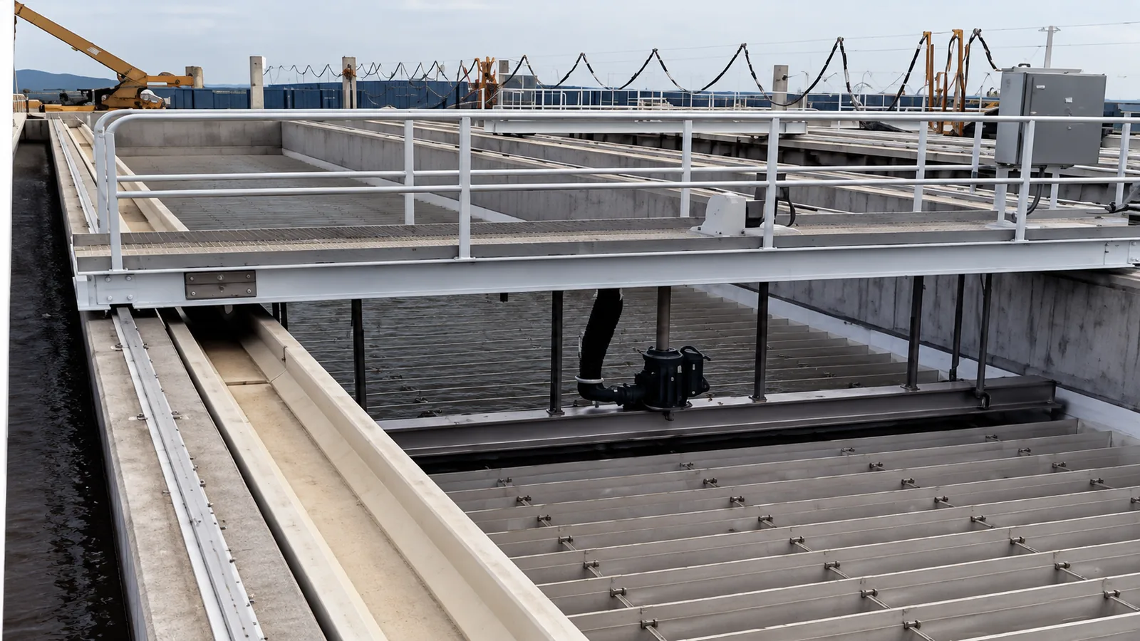 Puente móvil de lavado y mecanismo de succión para filtros de celdas autolimpiantes ABW con tablero de control y vertederos dentados