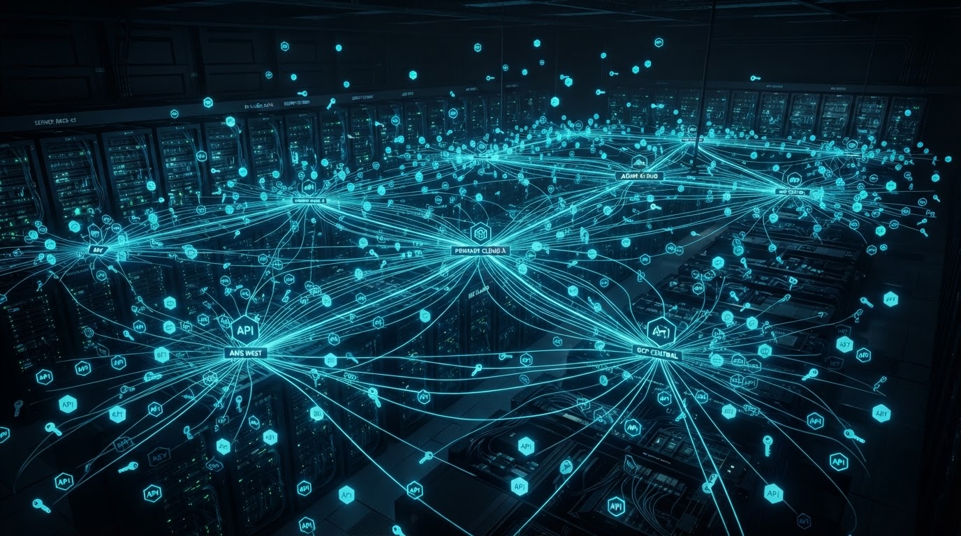 Scattered API tokens and keys connected across cloud servers