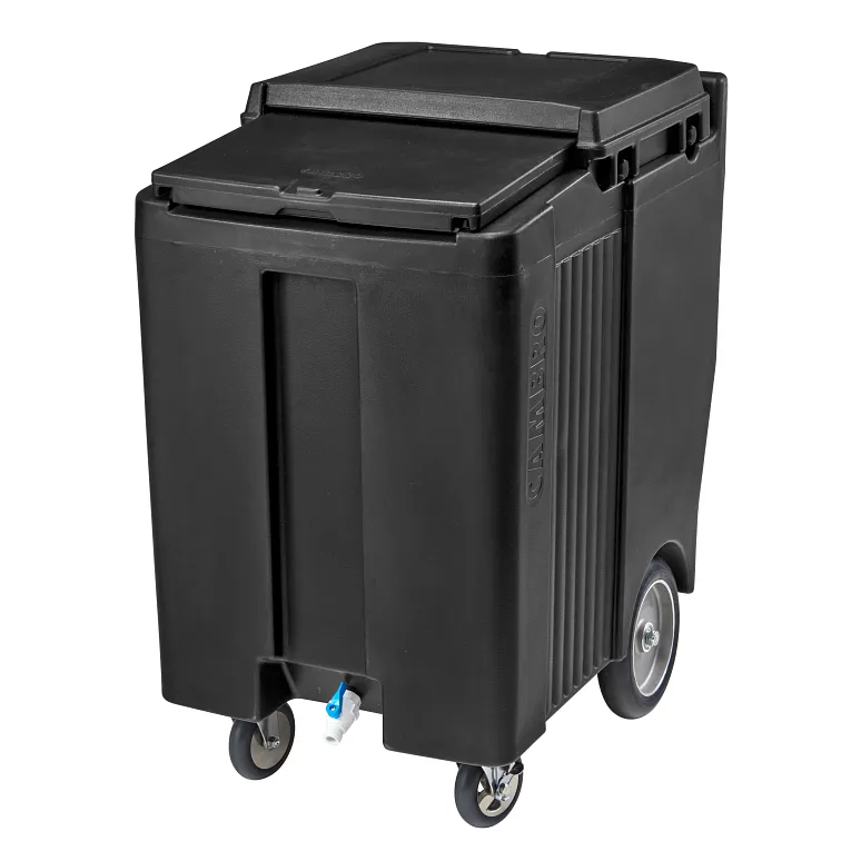 Large insulated ice caddy with sliding lid, holds 200 lb