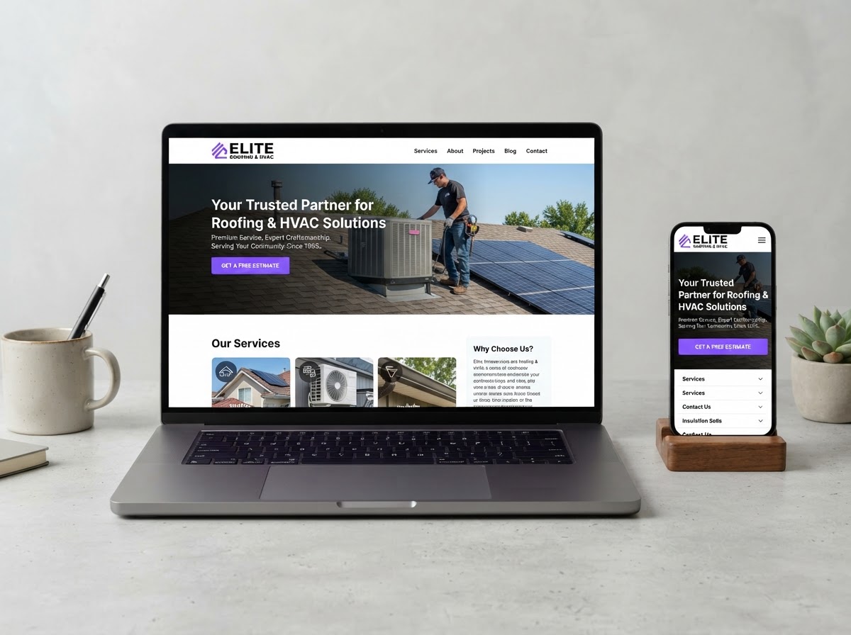 Professional contractor website mockup on desktop and mobile, built by Xfer Systems