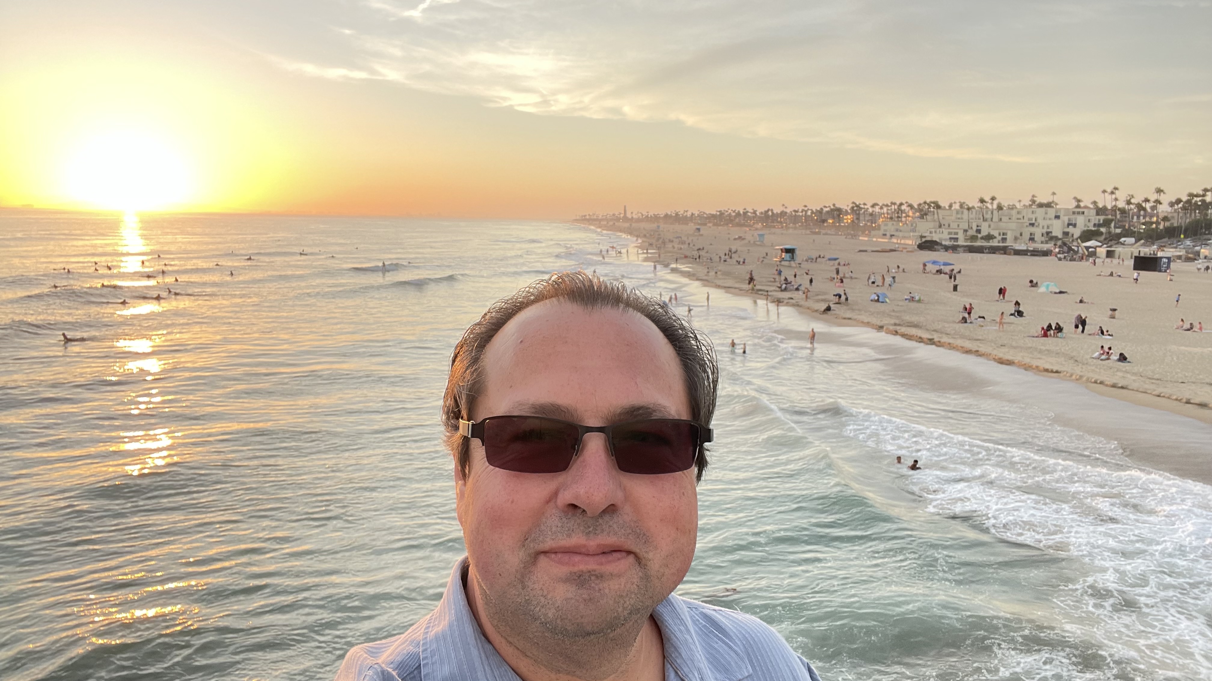 Realtor Mike Trelles at sunset overlooking Huntington Beach and the Pacific Ocean