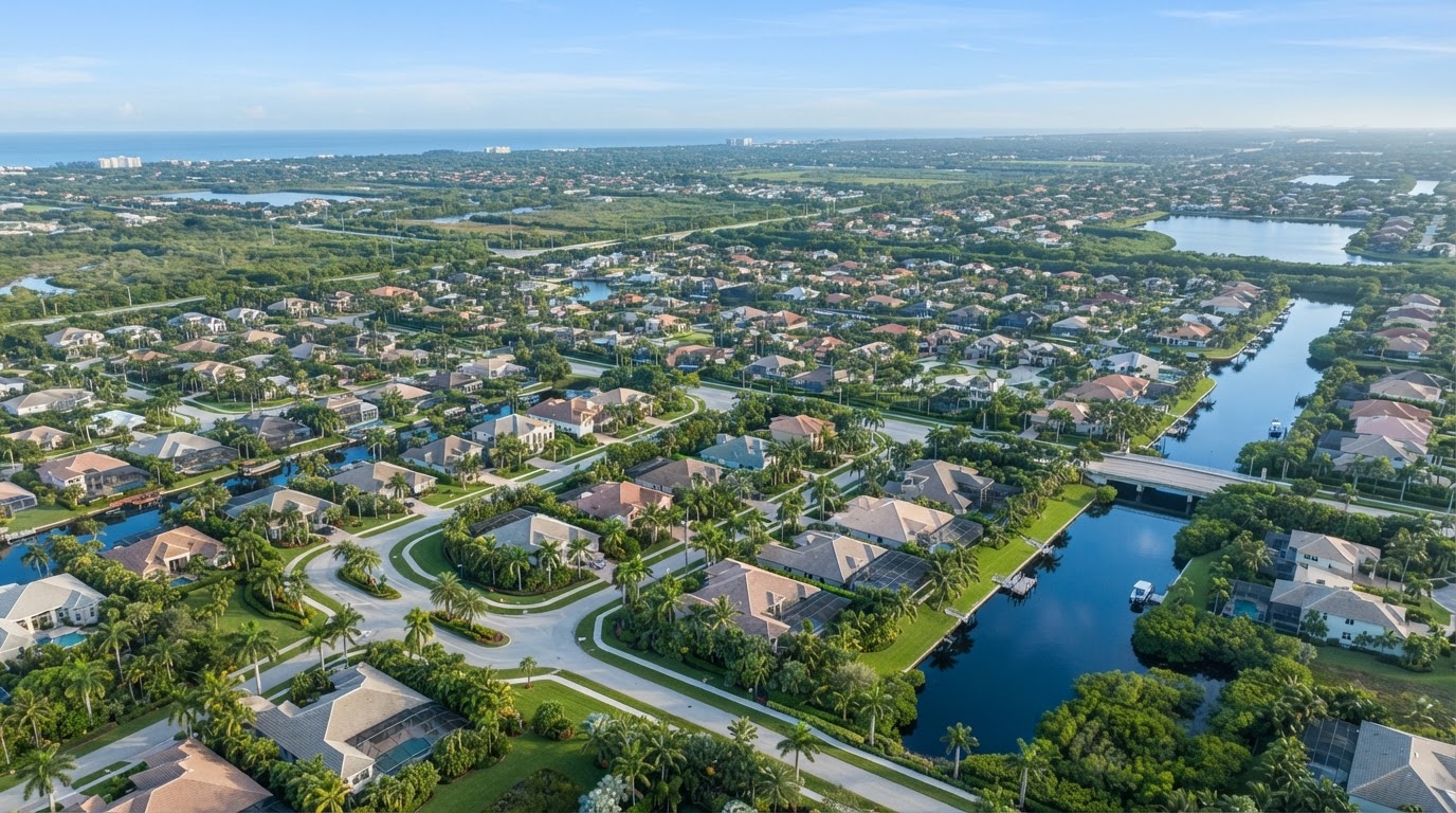Aerial view of Palm Beach and St. Lucie County Florida neighborhoods