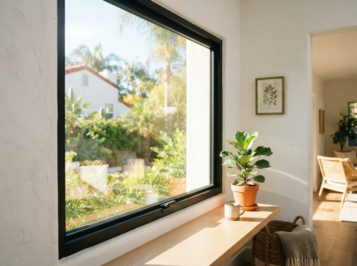 Modern low-E window with slim black frame