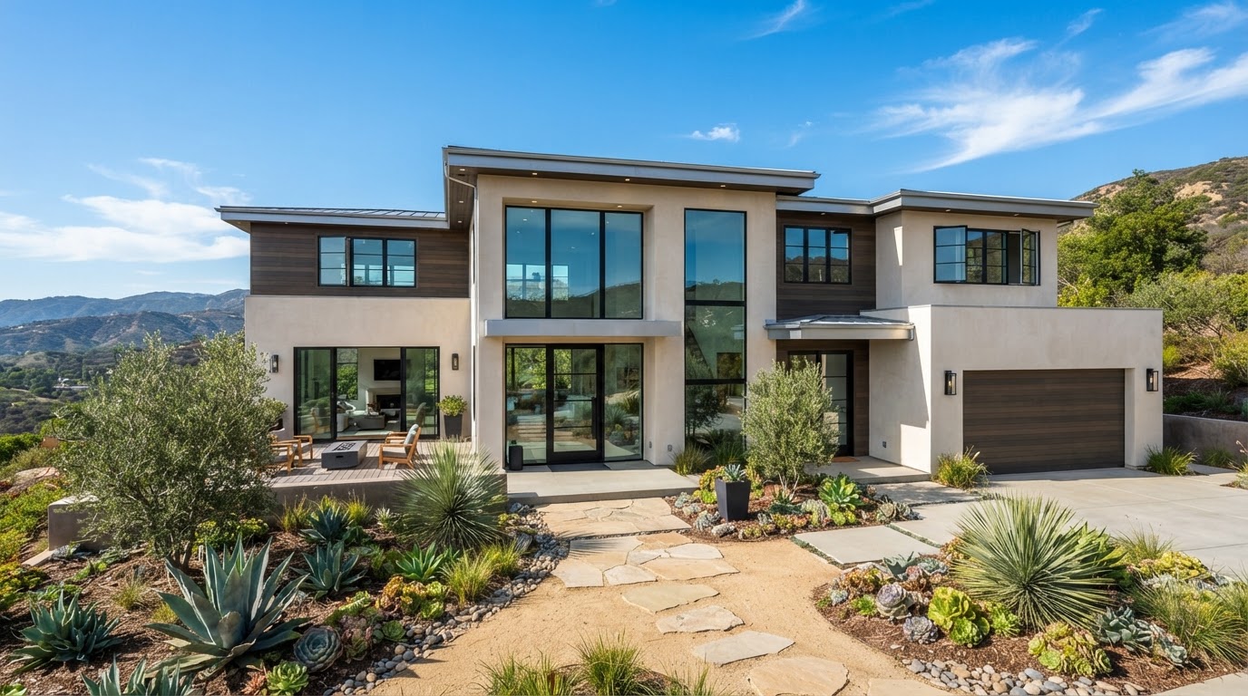 Southern California stucco home with modern windows