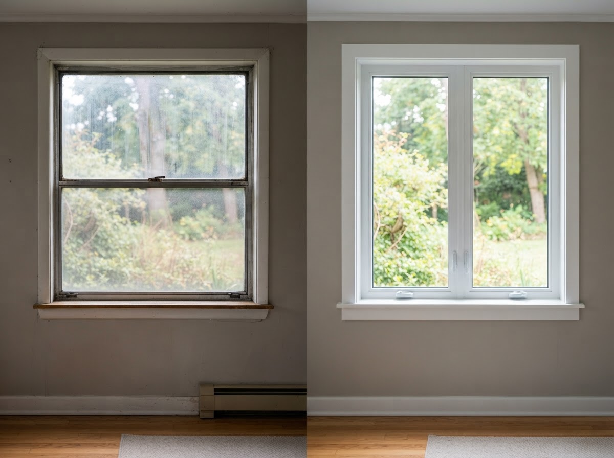 Before and after comparison of a window replacement