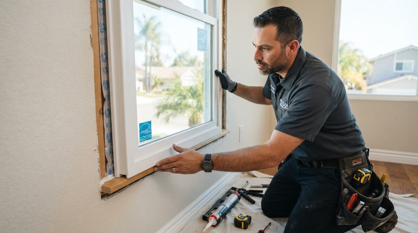 Professional installing a replacement window