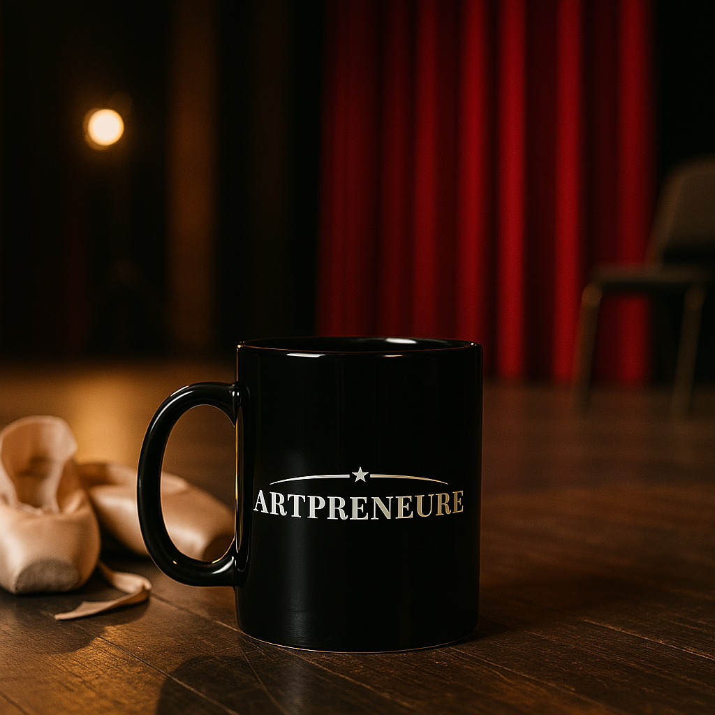Artpreneure — Ballettschuhe und Artpreneure-Becher als Symbol für Kunst und Unternehmertum