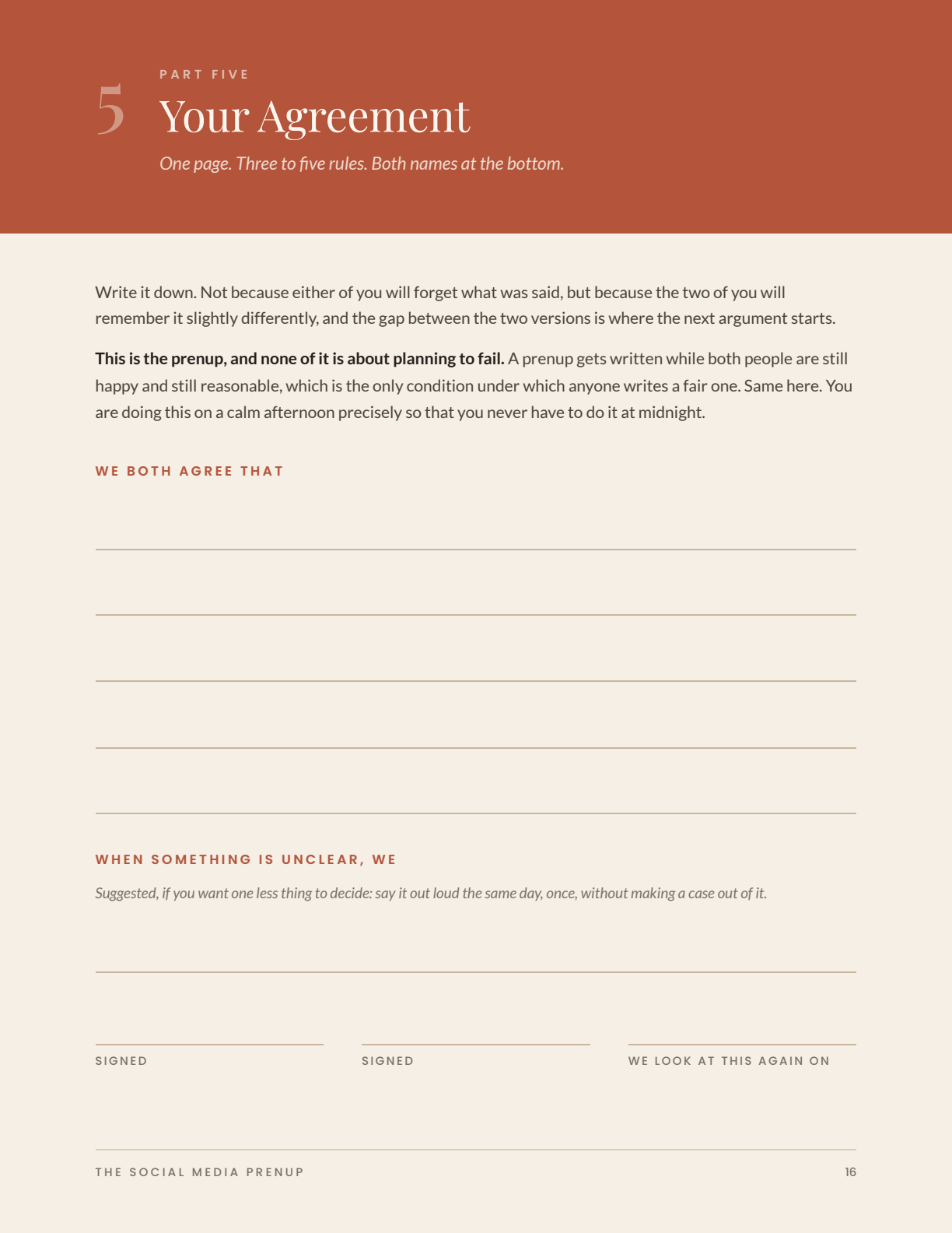 The Agreement page inside The Social Media Prenup