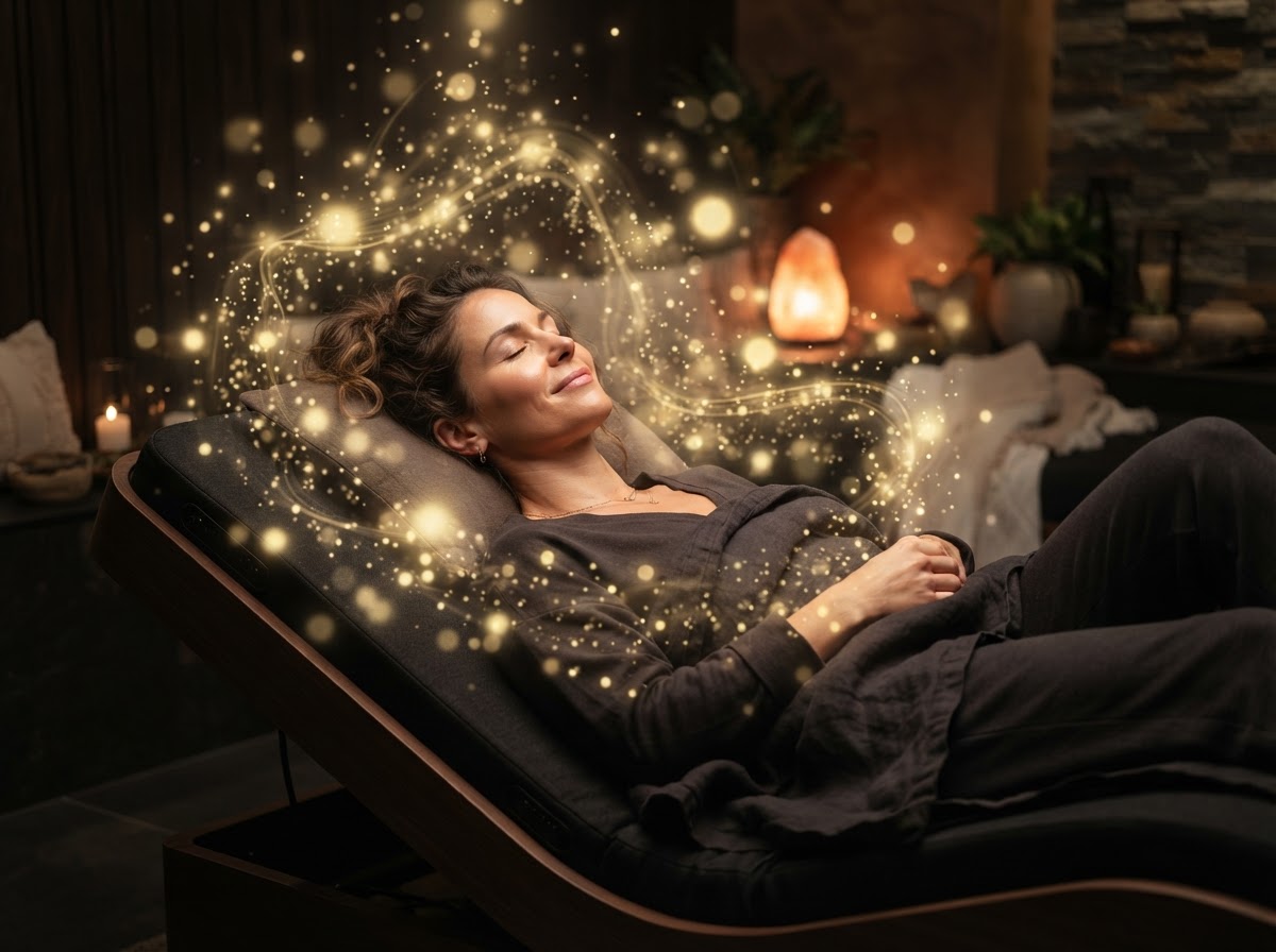 Out of body deep spiritual meditative state on sensory lounge