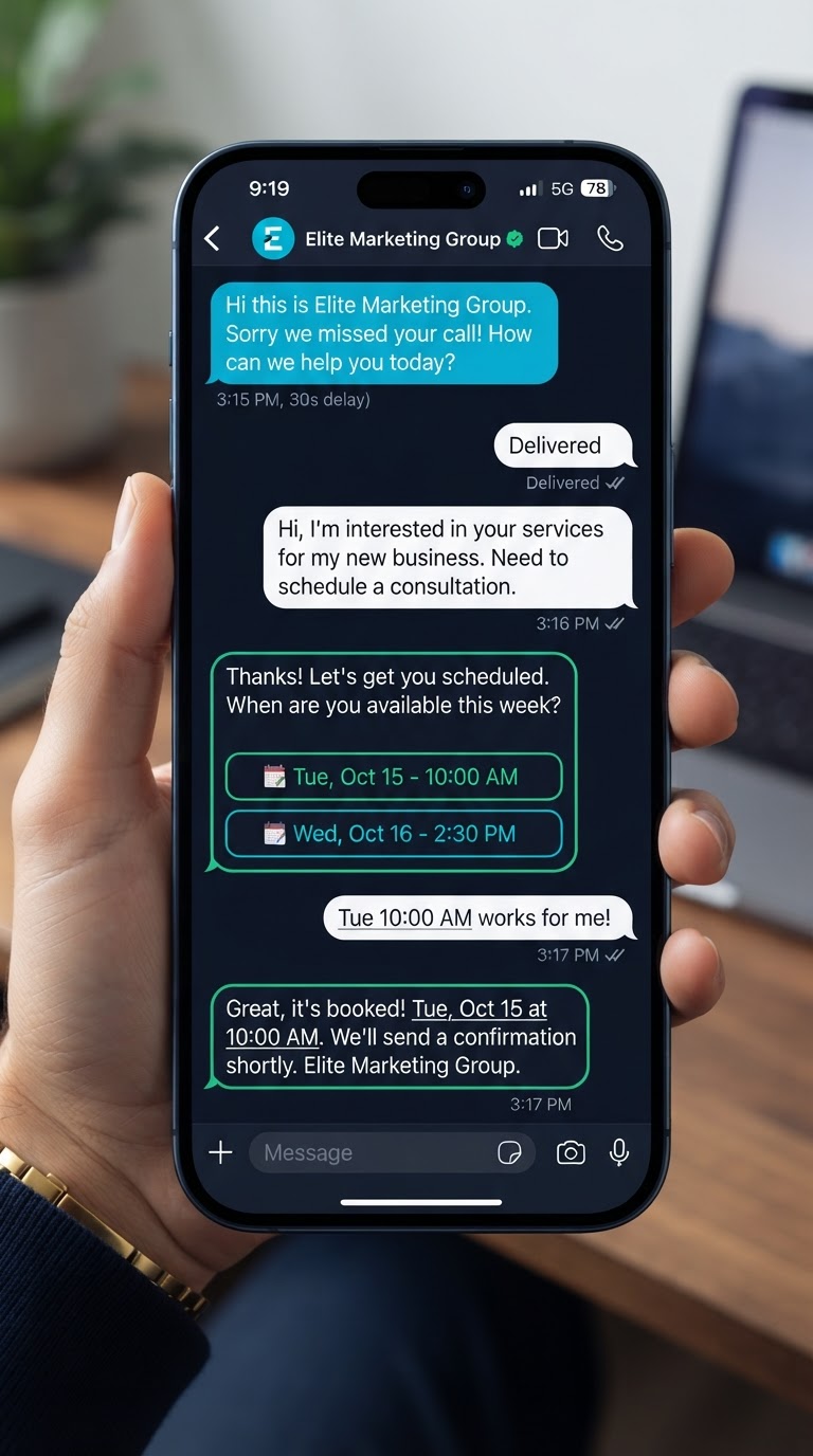 Smartphone showing a database reactivation SMS campaign recovering dormant contacts
