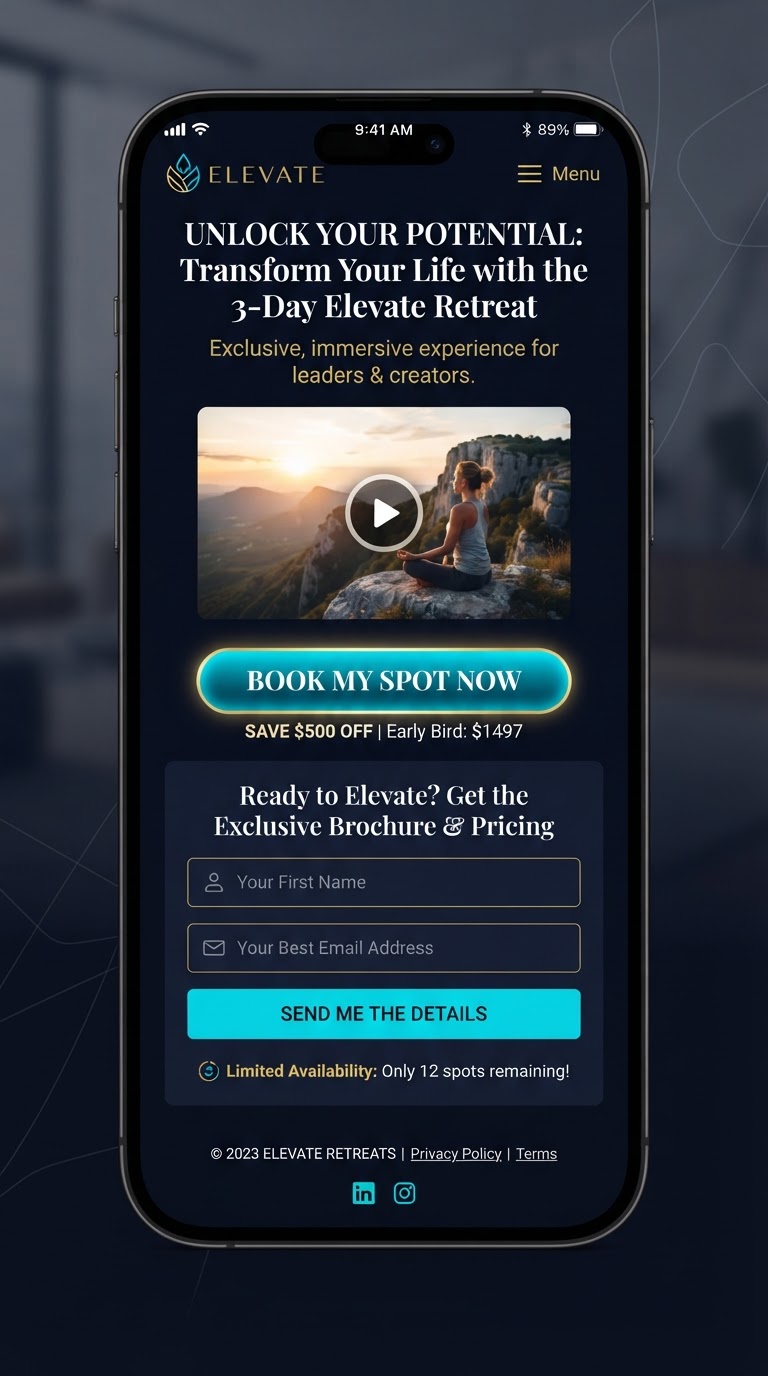 Smartphone showing a mobile-first custom website with a booking widget
