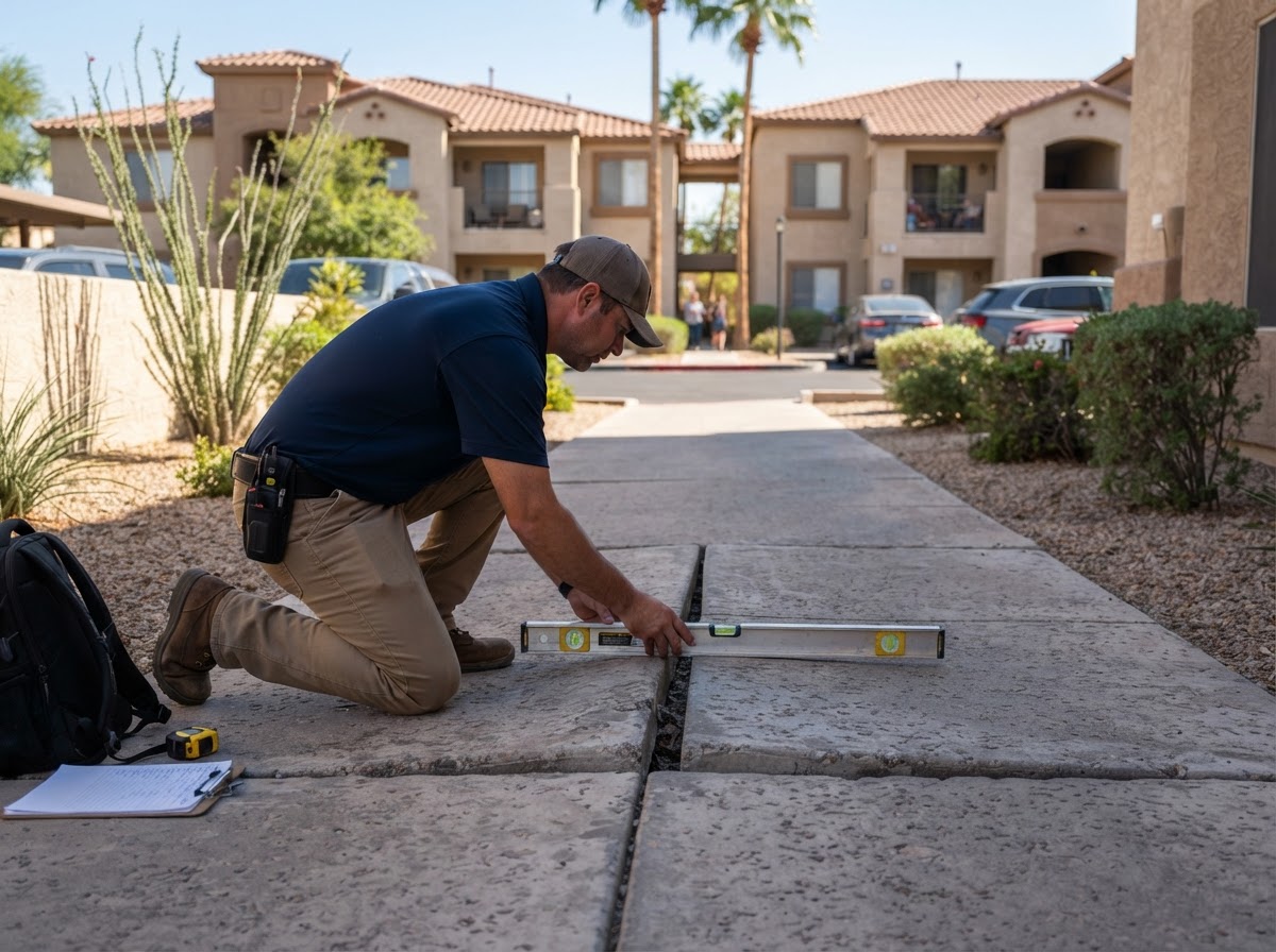 Commercial walkway assessment of uneven pedestrian sidewalk slabs