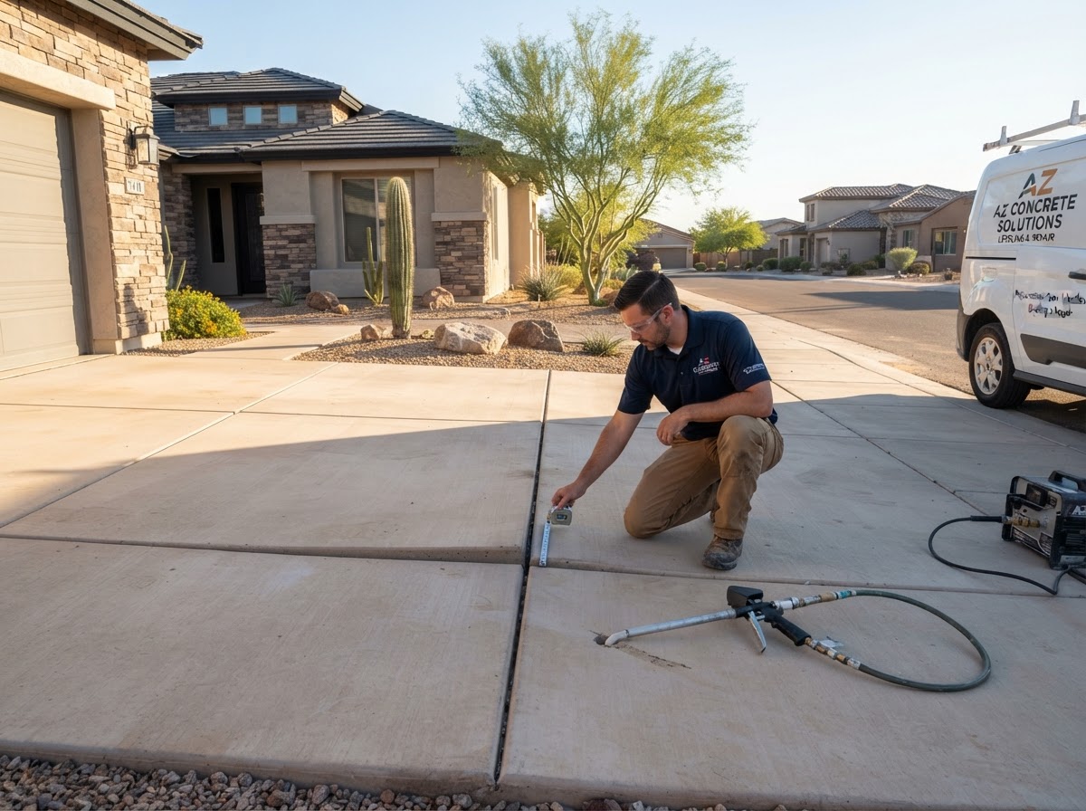 Multi-panel concrete driveway with uneven settled panels at a newer San Tan Valley subdivision