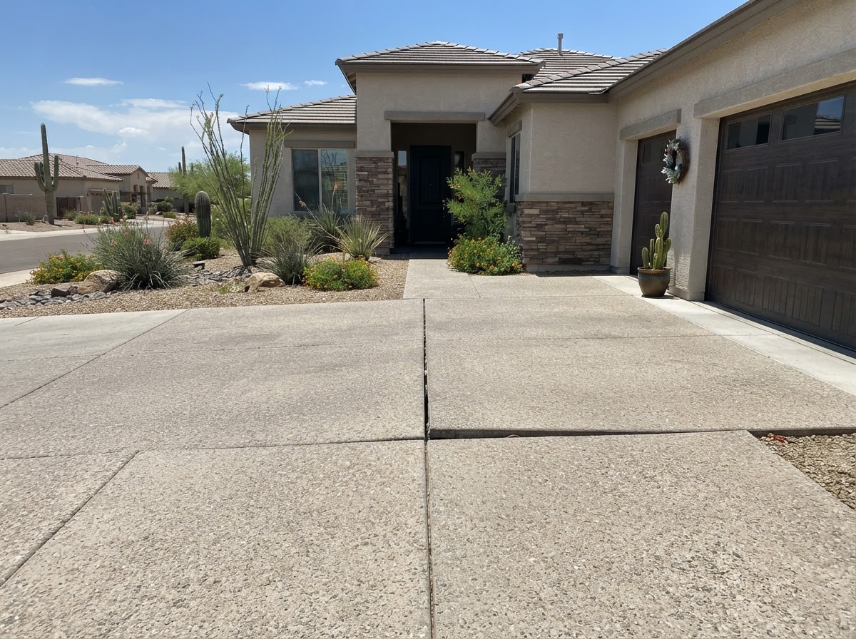 Newer San Tan Valley residential driveway with a settled panel