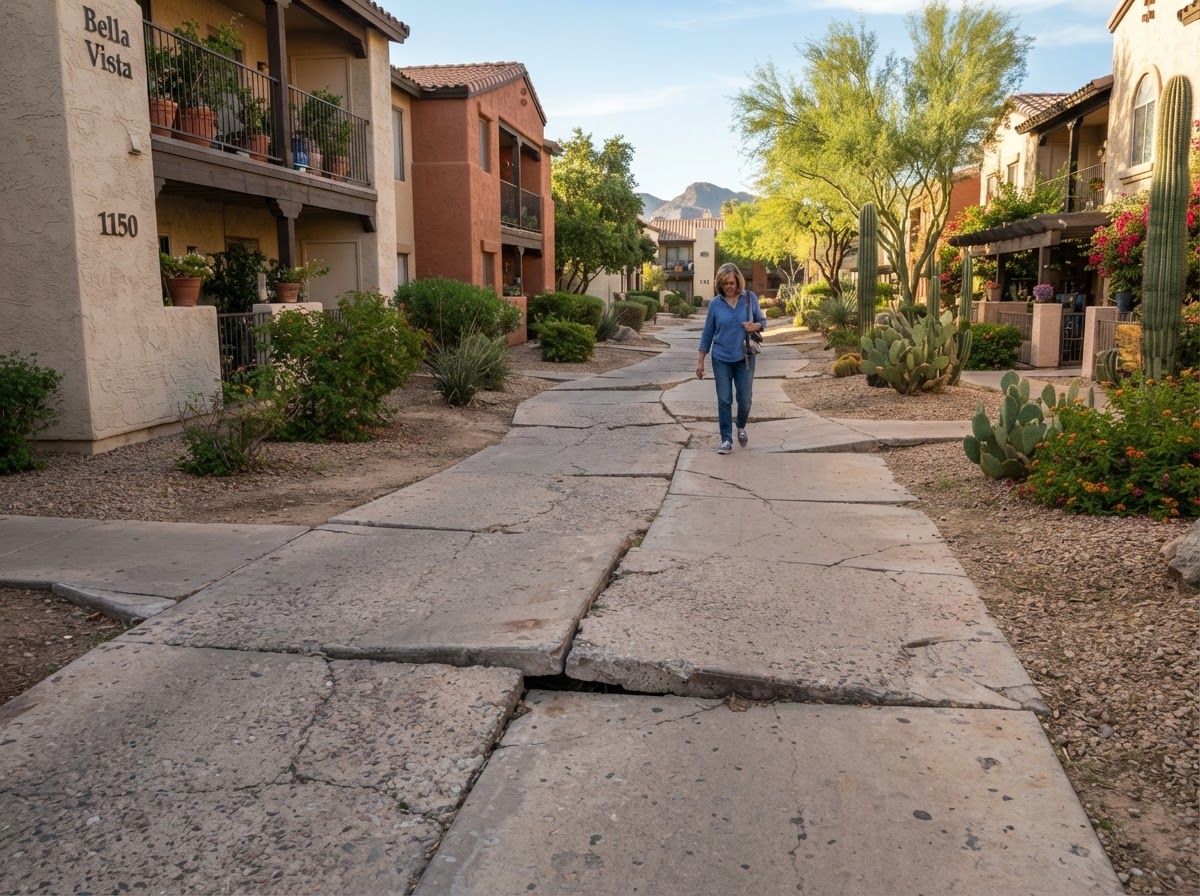 HOA or multifamily community walkway in Mesa showing settled concrete panels