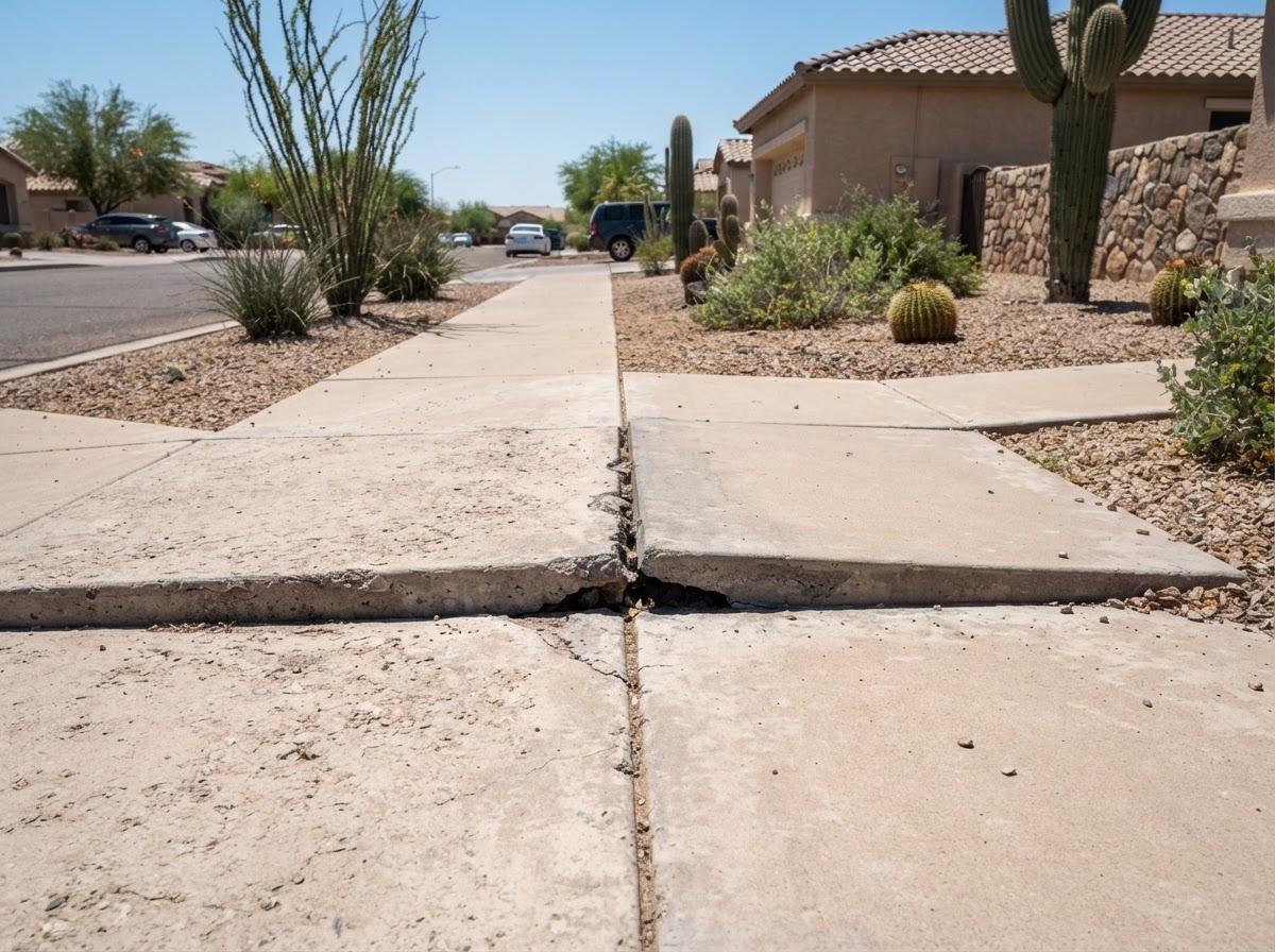Concrete sidewalk panels with an uneven elevation transition at the joint
