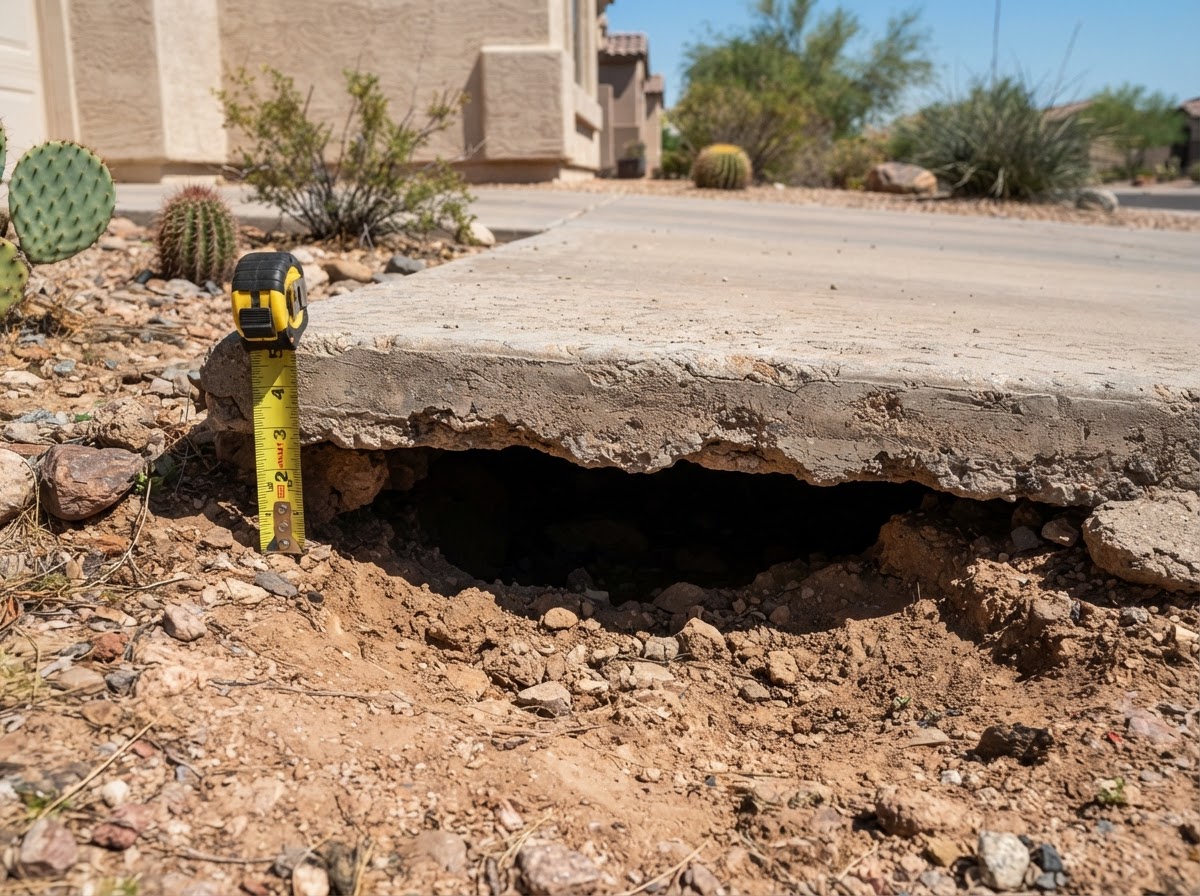 Uneven sidewalk panel transition in a San Tan Valley community