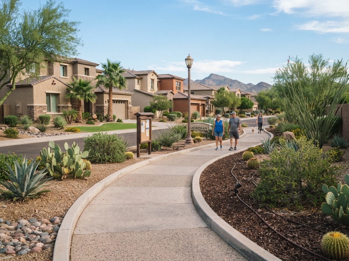 HOA common-area pedestrian sidewalk in a Queen Creek community