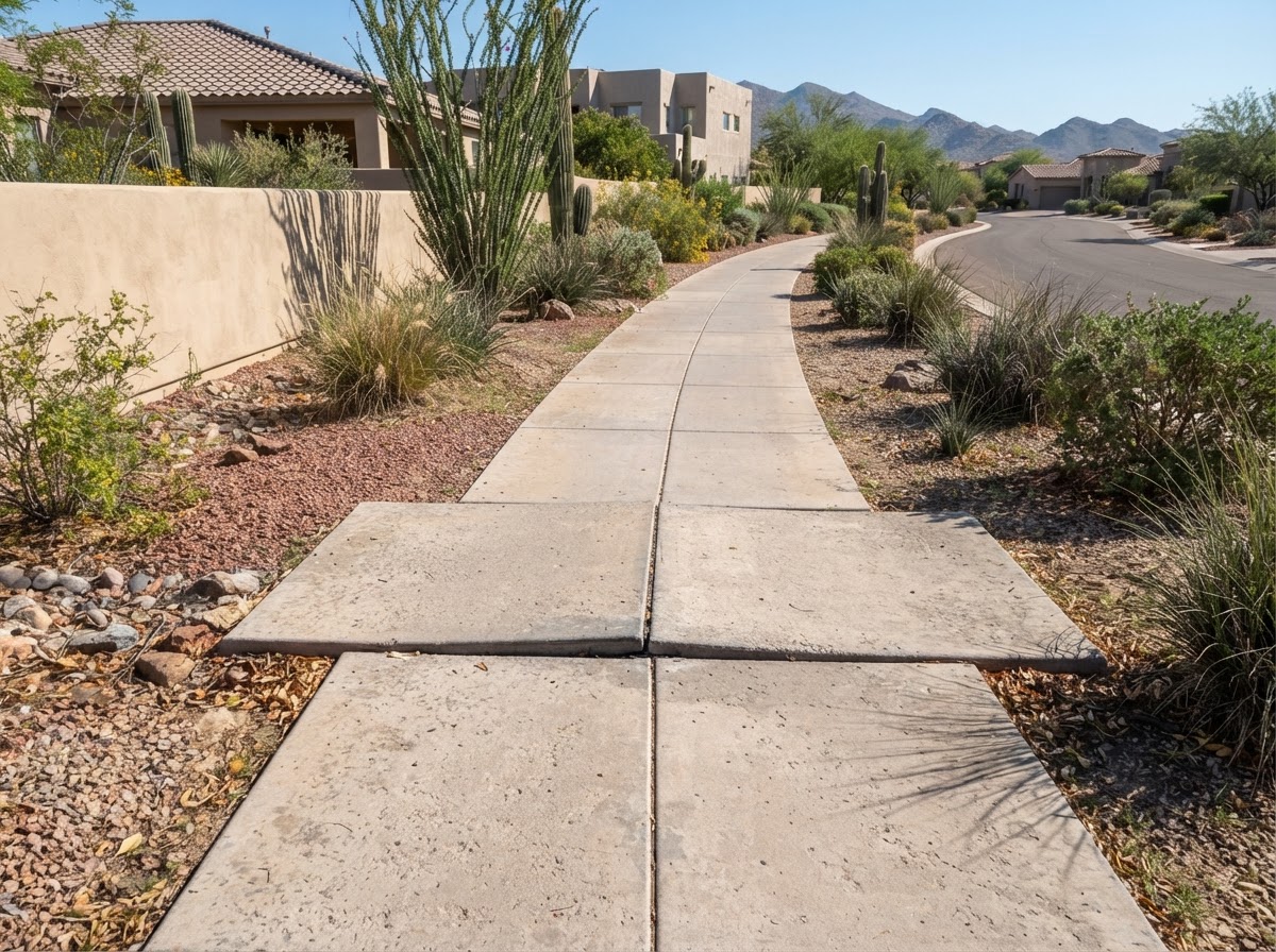 HOA common-area sidewalk in a Queen Creek master-planned community