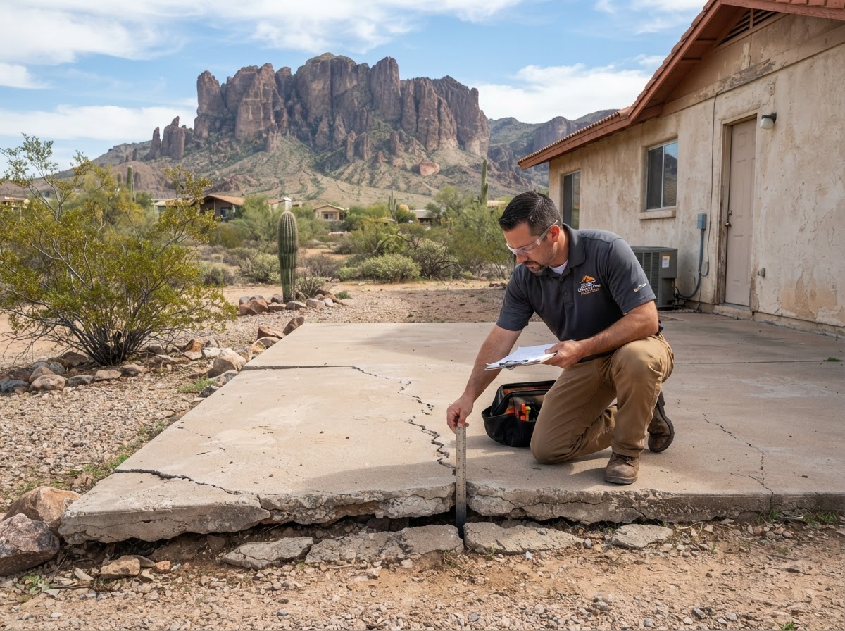 Concrete patio and walkway in an Apache Junction desert residential setting