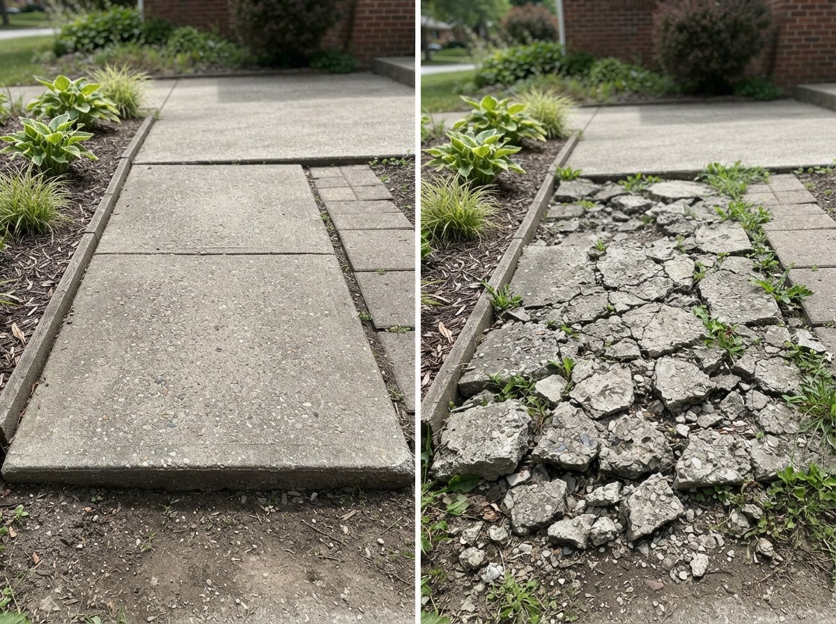 Comparison of an intact settled slab and a badly deteriorated cracked slab