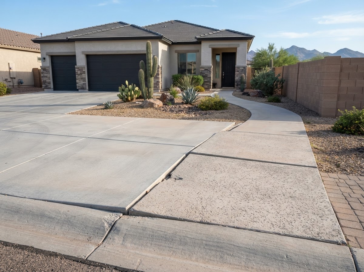 Driveway-to-sidewalk transition with settlement at a San Tan Valley home