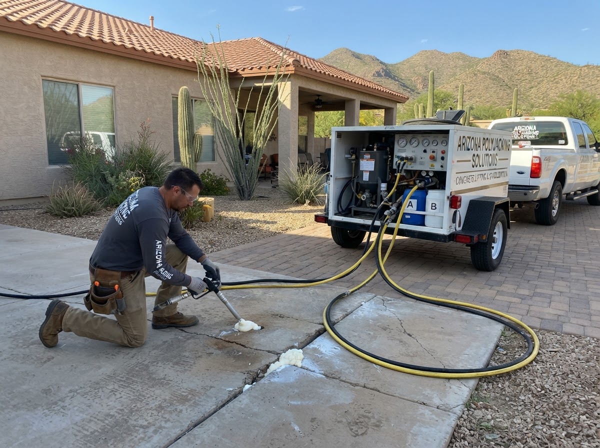 Concrete lifting equipment at a San Tan Valley residential slab