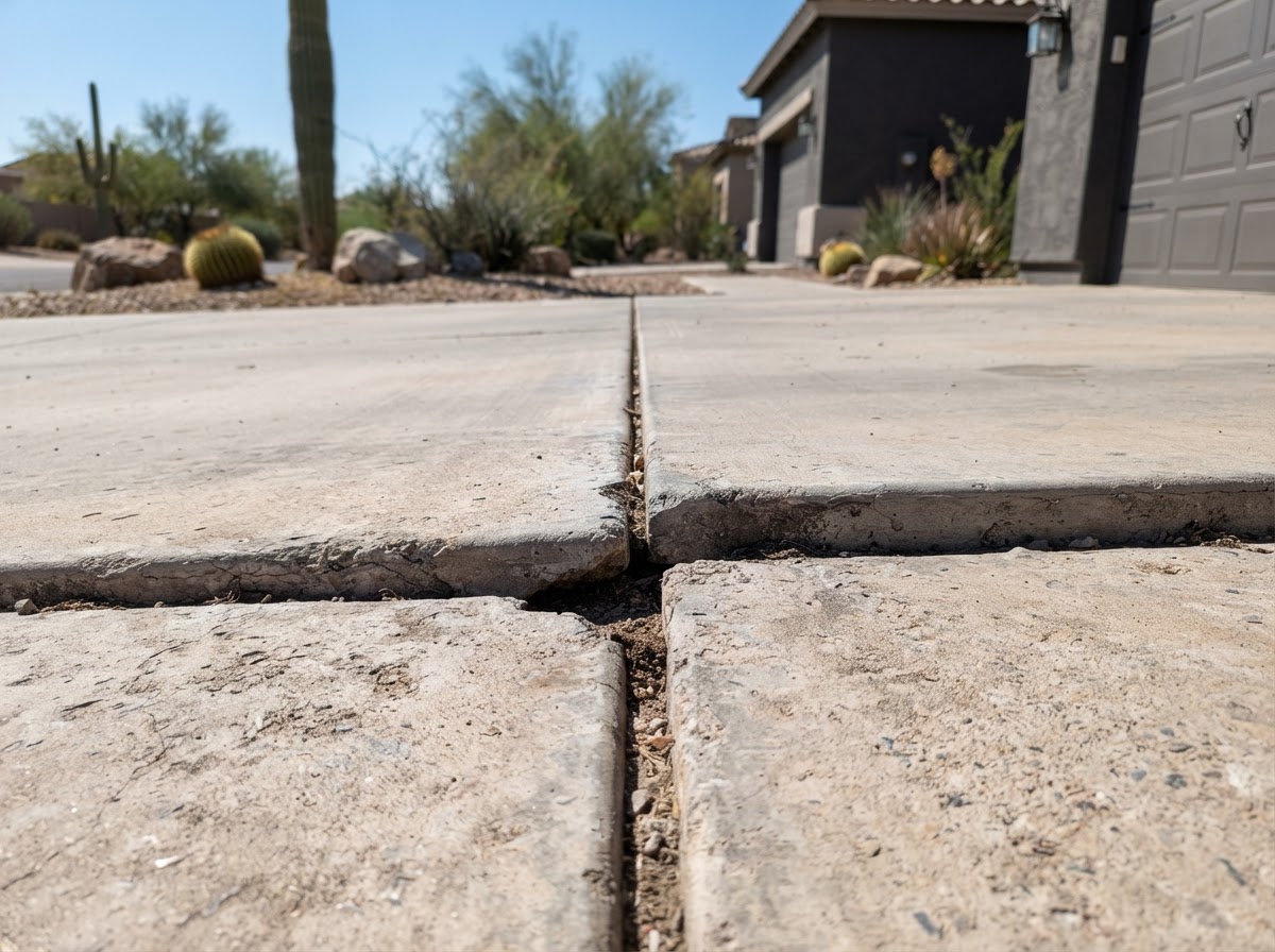 Settled residential driveway panels with a height offset at the control joint